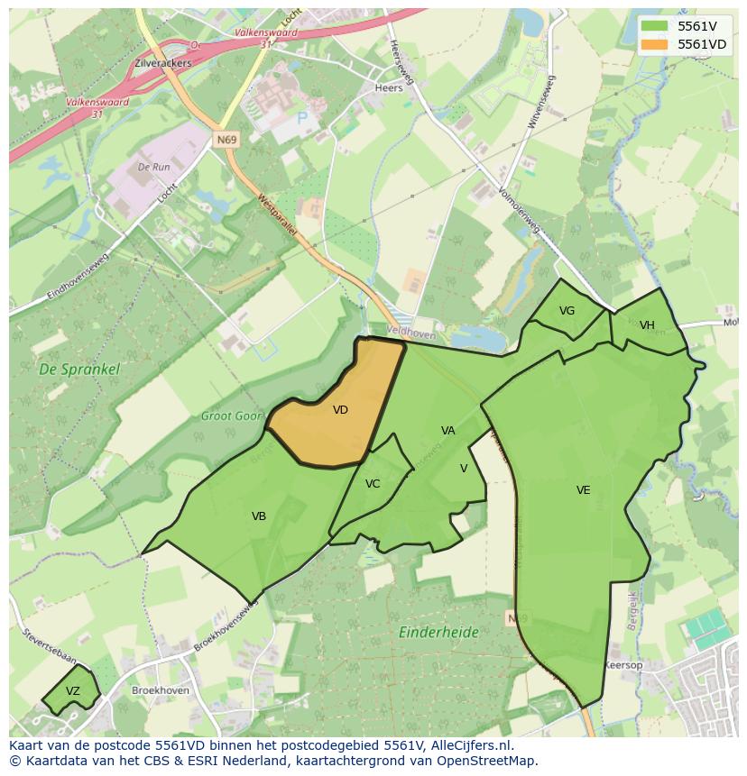 Afbeelding van het postcodegebied 5561 VD op de kaart.