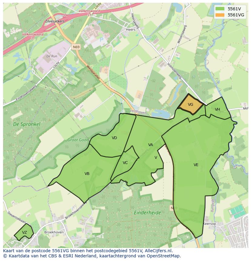 Afbeelding van het postcodegebied 5561 VG op de kaart.