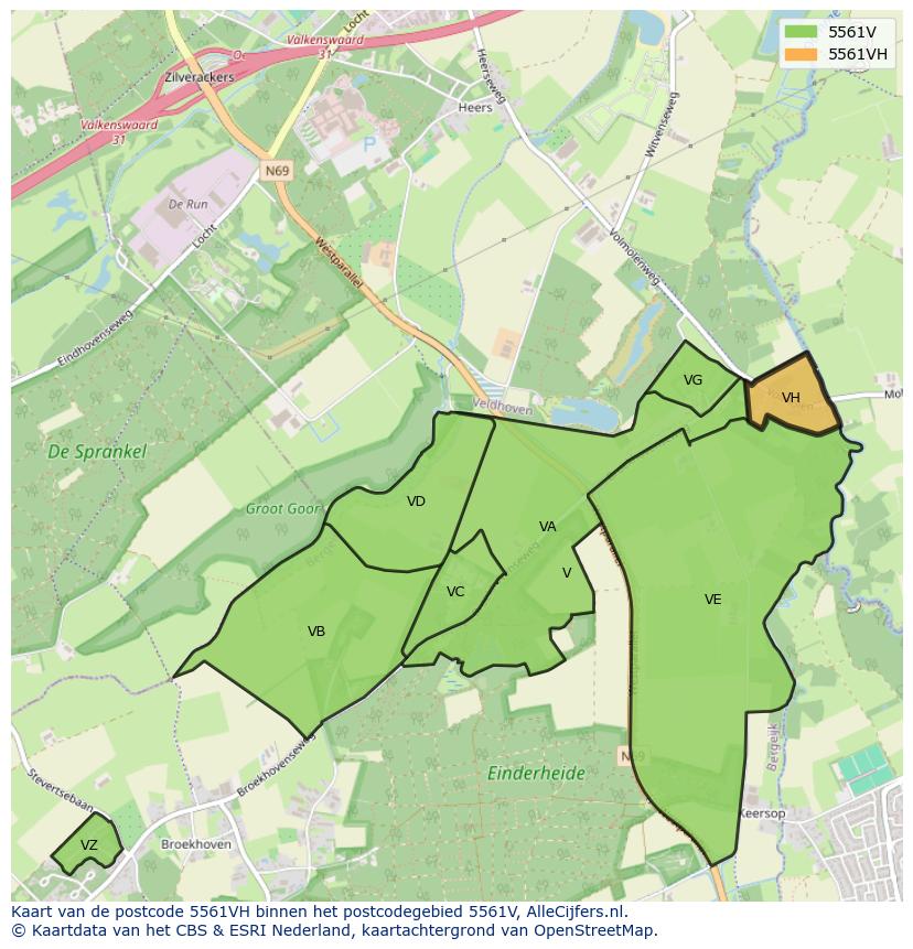 Afbeelding van het postcodegebied 5561 VH op de kaart.