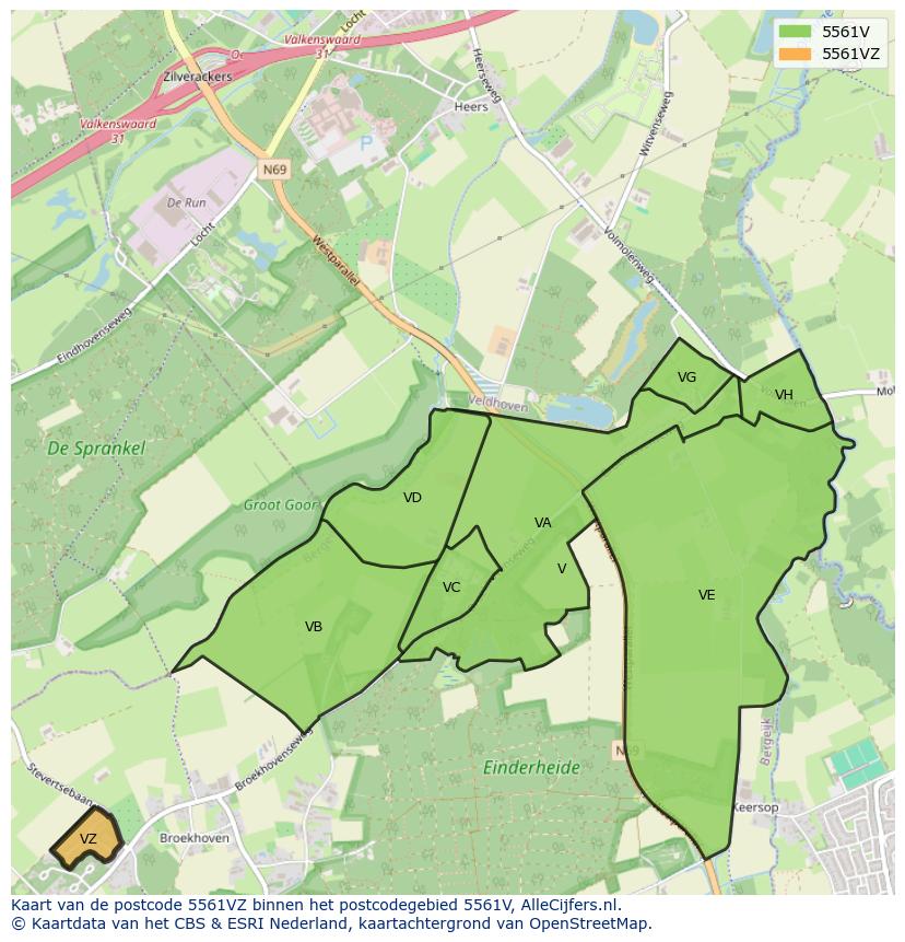 Afbeelding van het postcodegebied 5561 VZ op de kaart.