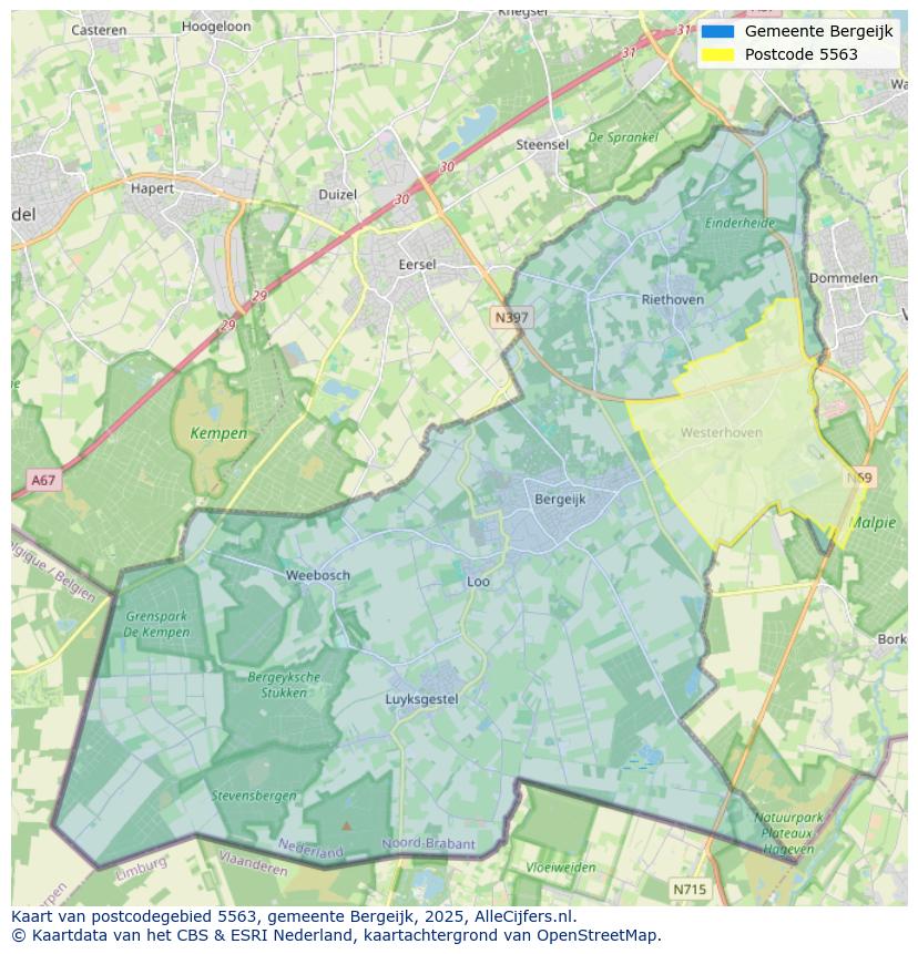 Afbeelding van het postcodegebied 5563 op de kaart.