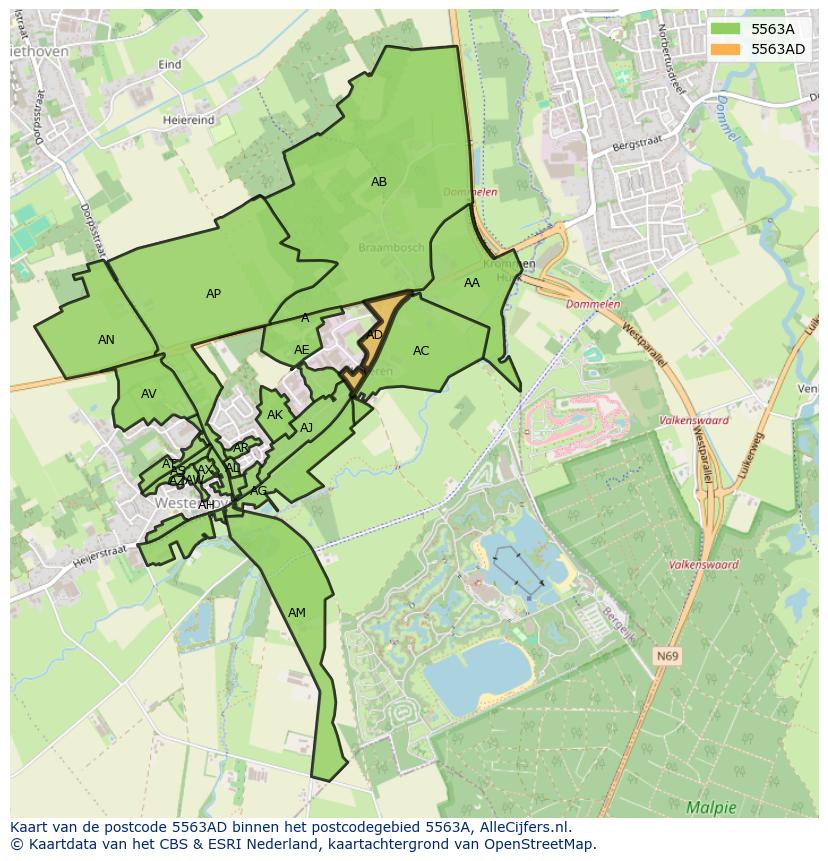Afbeelding van het postcodegebied 5563 AD op de kaart.