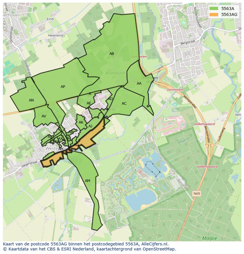 Afbeelding van het postcodegebied 5563 AG op de kaart.