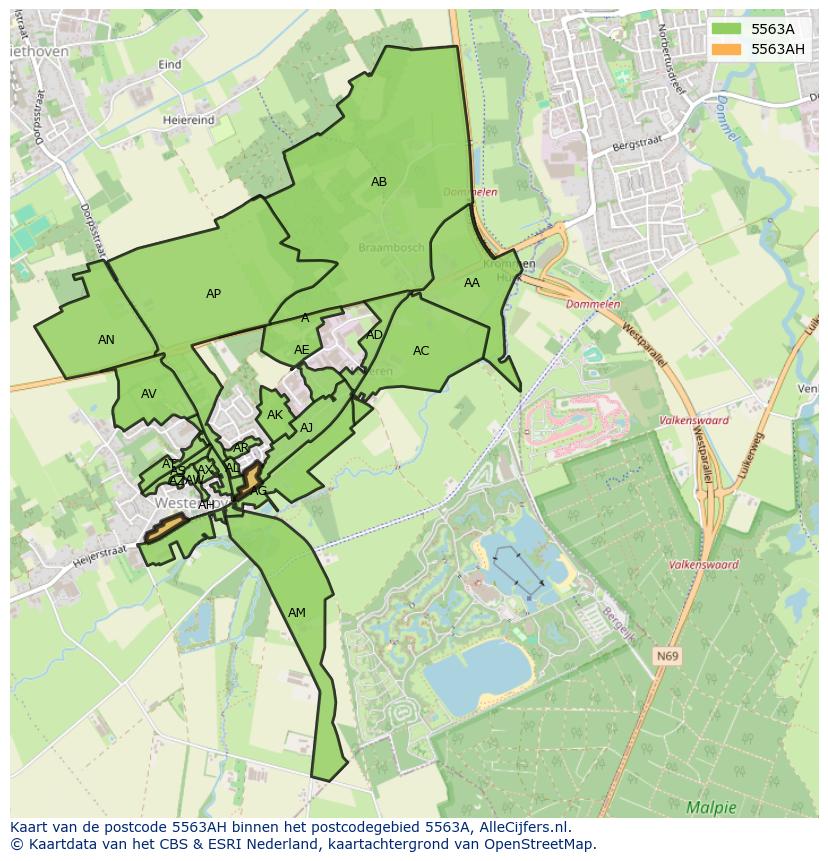 Afbeelding van het postcodegebied 5563 AH op de kaart.
