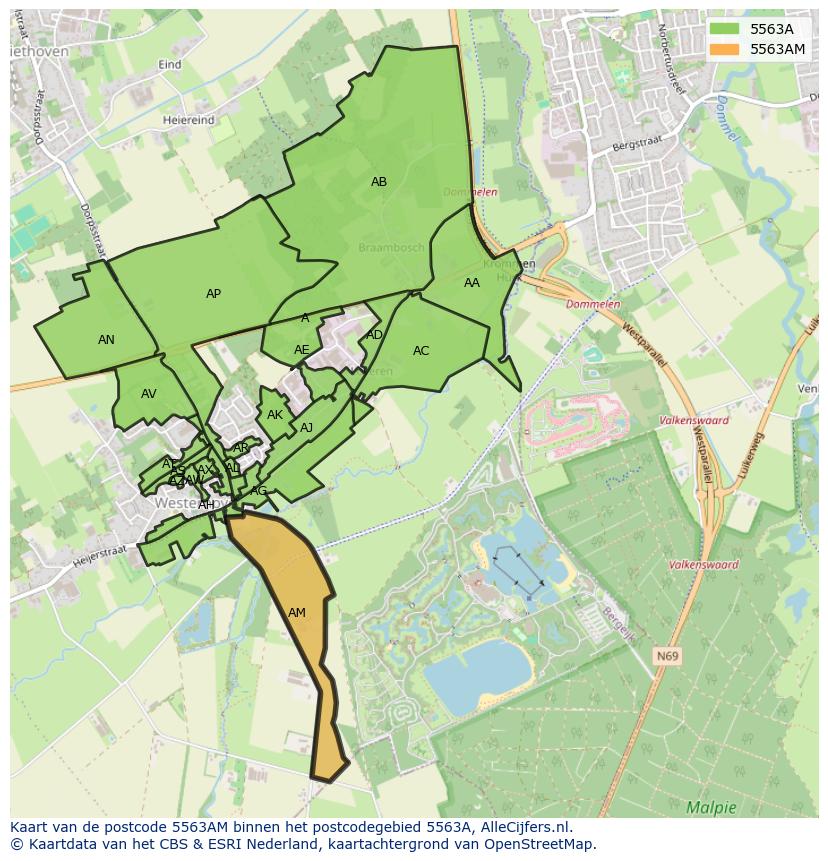 Afbeelding van het postcodegebied 5563 AM op de kaart.