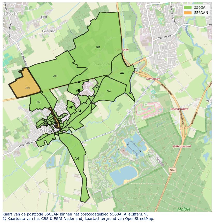 Afbeelding van het postcodegebied 5563 AN op de kaart.