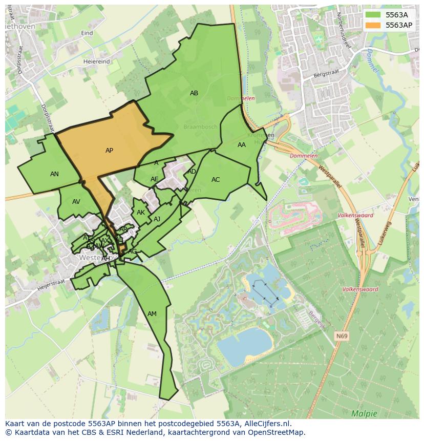 Afbeelding van het postcodegebied 5563 AP op de kaart.