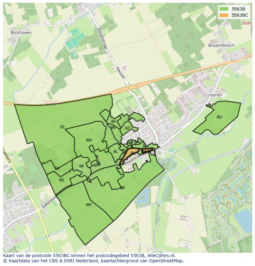 Afbeelding van het postcodegebied 5563 BC op de kaart.