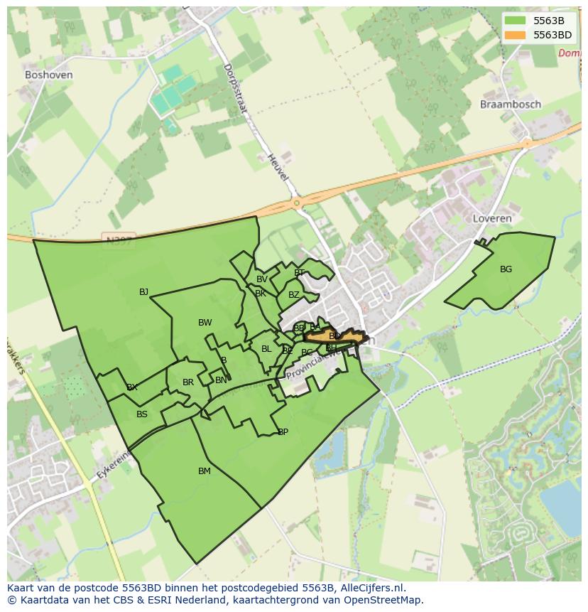 Afbeelding van het postcodegebied 5563 BD op de kaart.