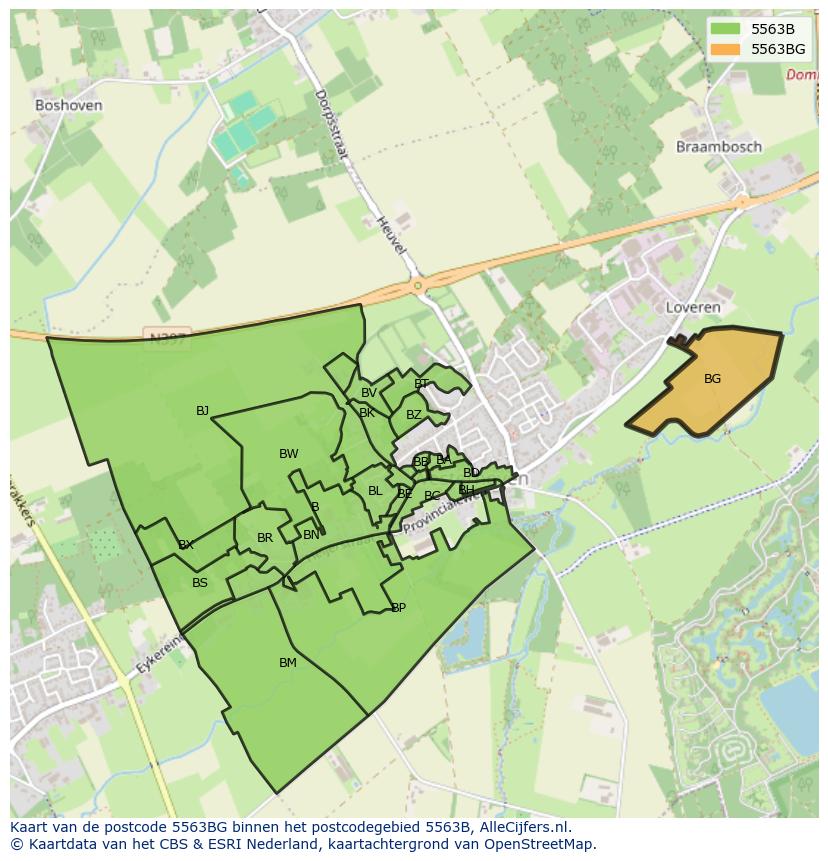 Afbeelding van het postcodegebied 5563 BG op de kaart.