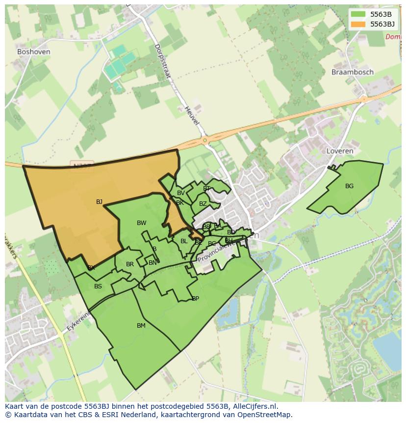 Afbeelding van het postcodegebied 5563 BJ op de kaart.