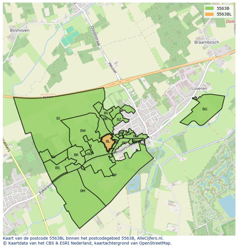 Afbeelding van het postcodegebied 5563 BL op de kaart.