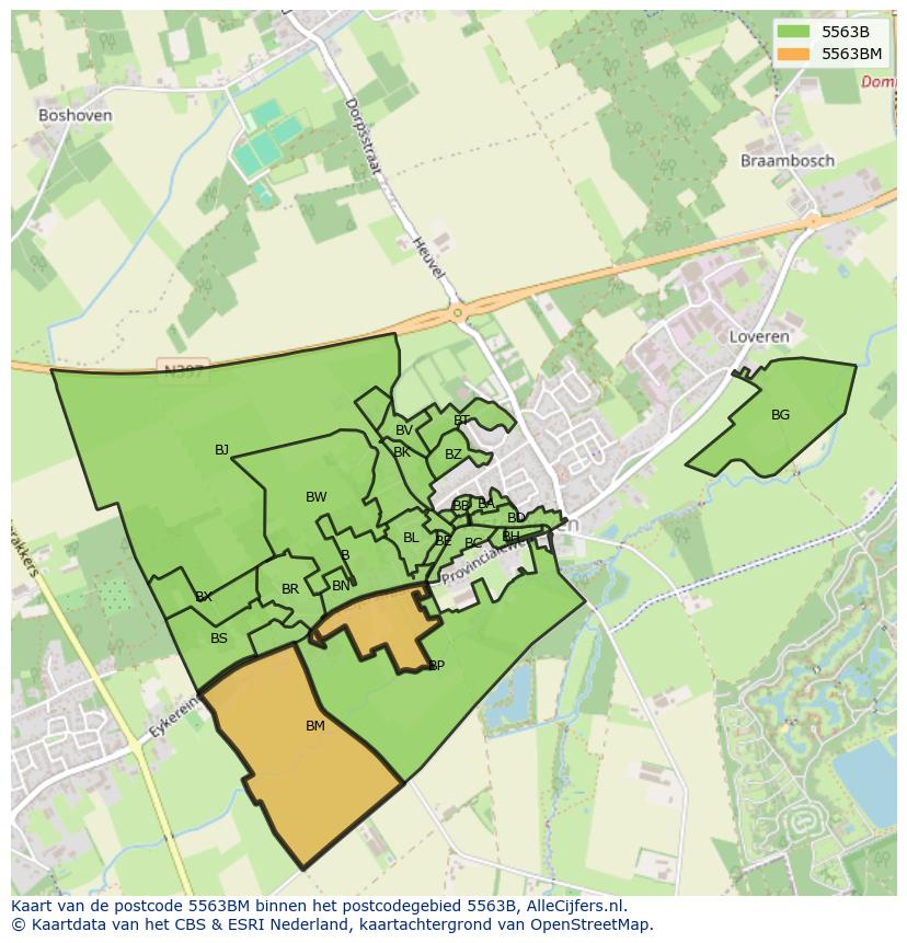 Afbeelding van het postcodegebied 5563 BM op de kaart.