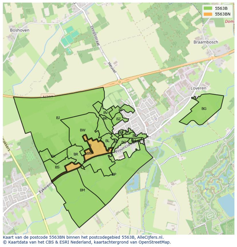 Afbeelding van het postcodegebied 5563 BN op de kaart.