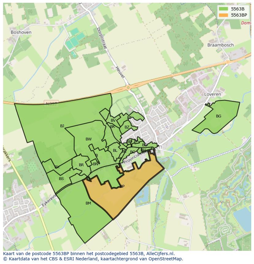 Afbeelding van het postcodegebied 5563 BP op de kaart.