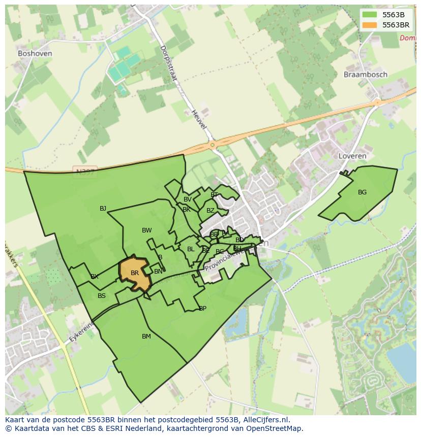 Afbeelding van het postcodegebied 5563 BR op de kaart.