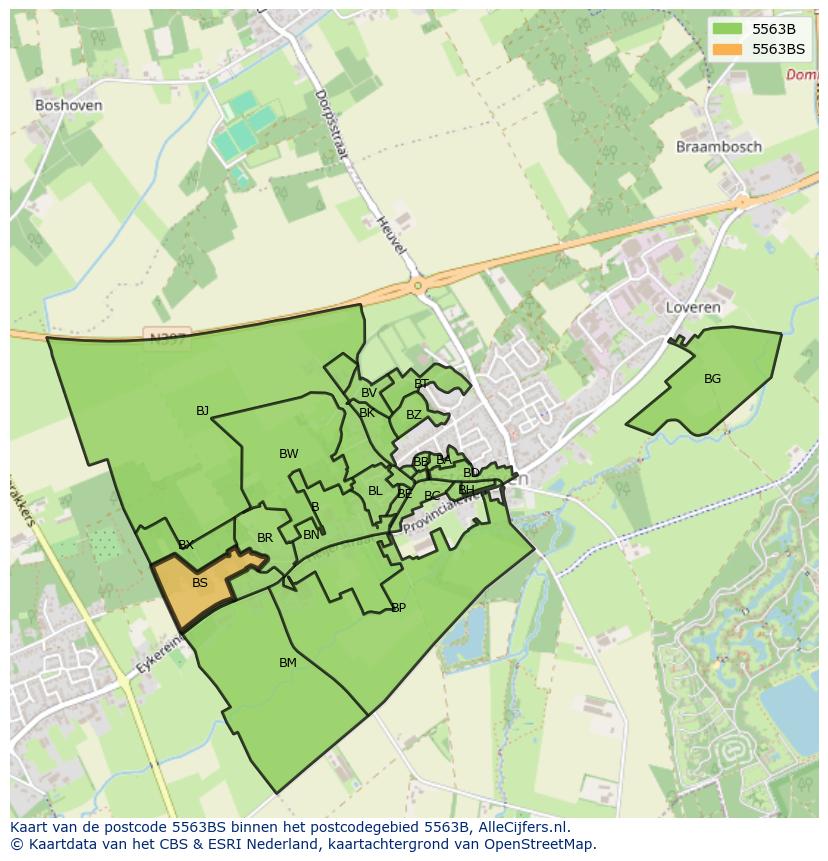 Afbeelding van het postcodegebied 5563 BS op de kaart.