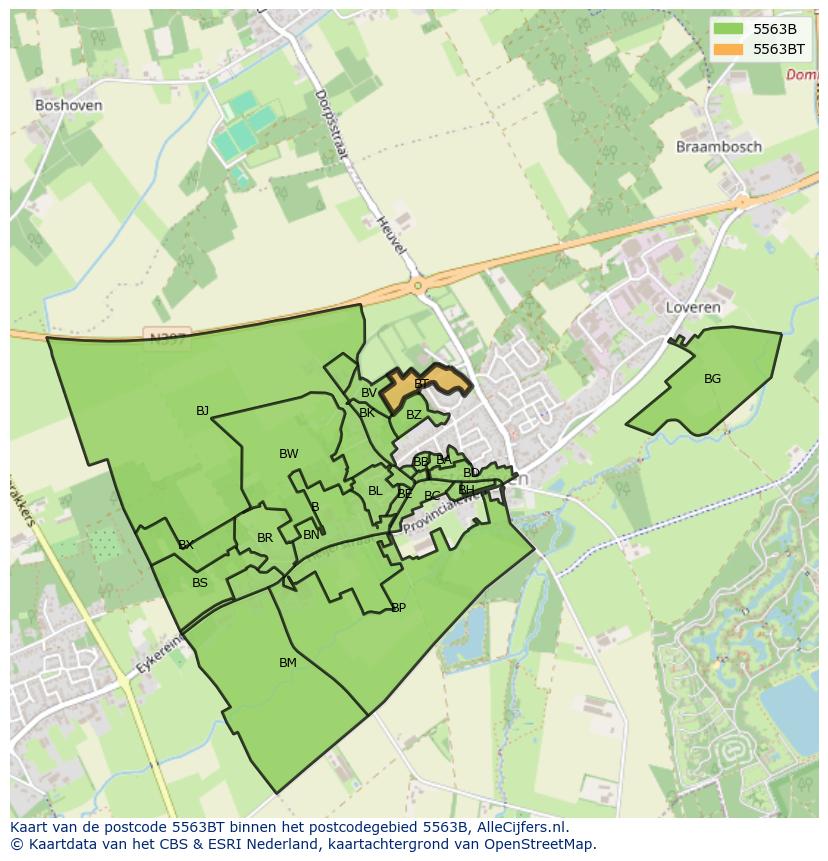 Afbeelding van het postcodegebied 5563 BT op de kaart.