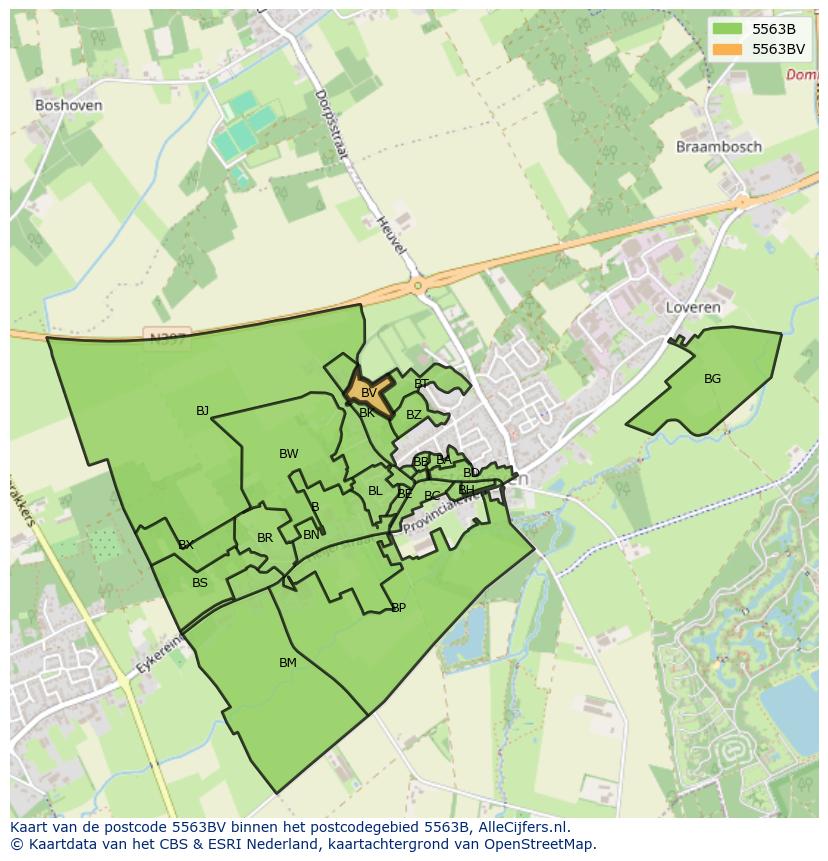 Afbeelding van het postcodegebied 5563 BV op de kaart.