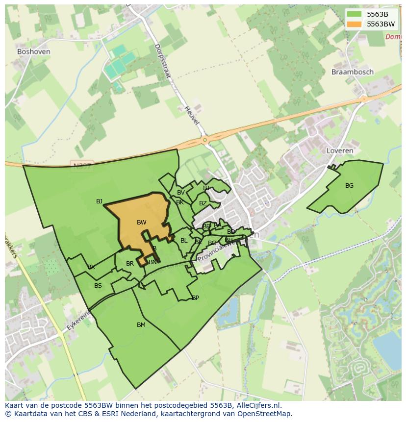 Afbeelding van het postcodegebied 5563 BW op de kaart.