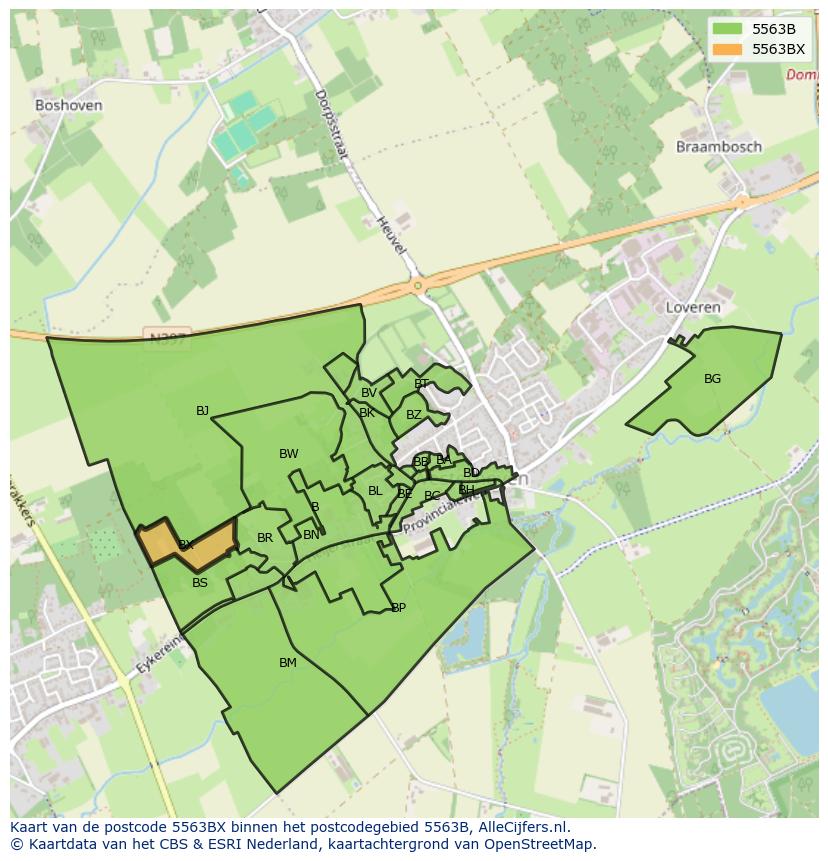 Afbeelding van het postcodegebied 5563 BX op de kaart.