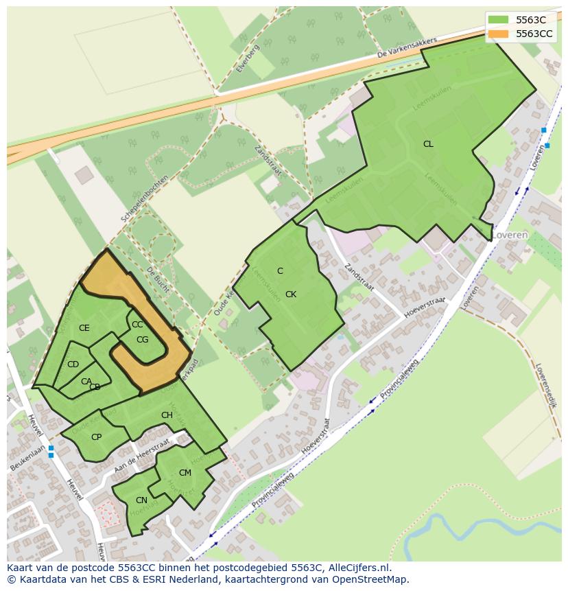 Afbeelding van het postcodegebied 5563 CC op de kaart.