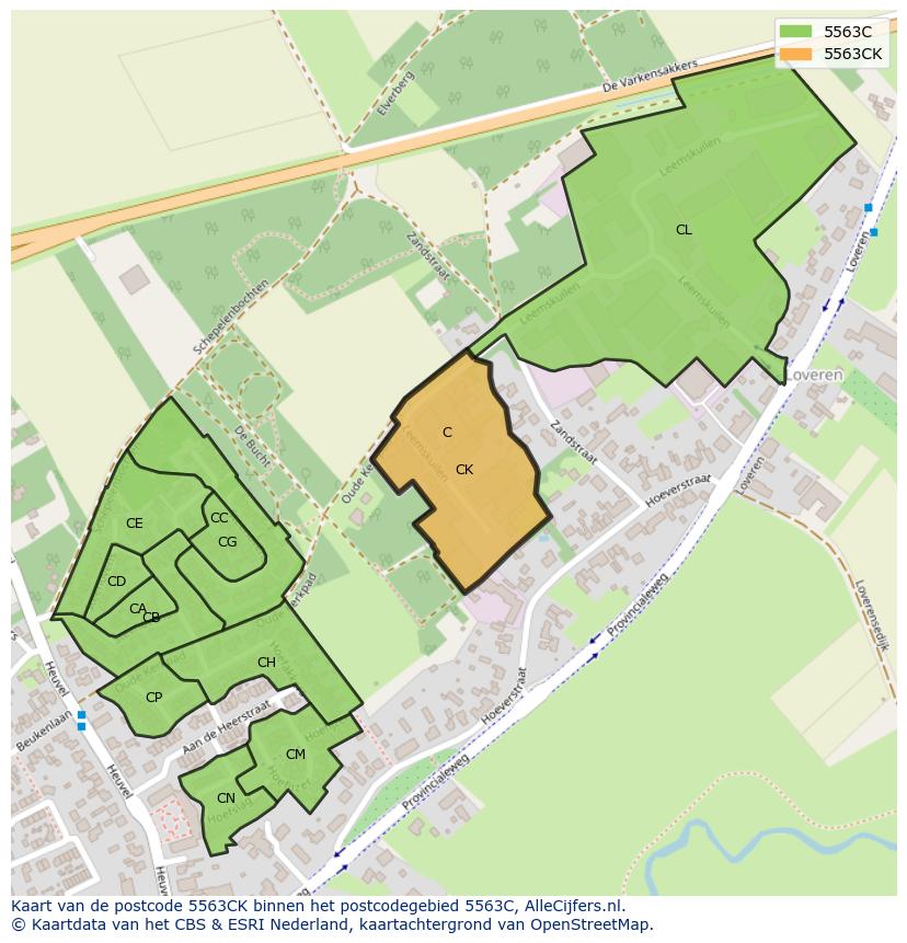 Afbeelding van het postcodegebied 5563 CK op de kaart.