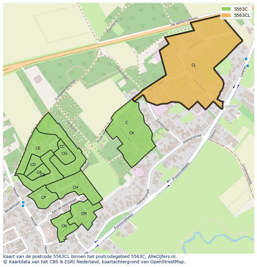 Afbeelding van het postcodegebied 5563 CL op de kaart.