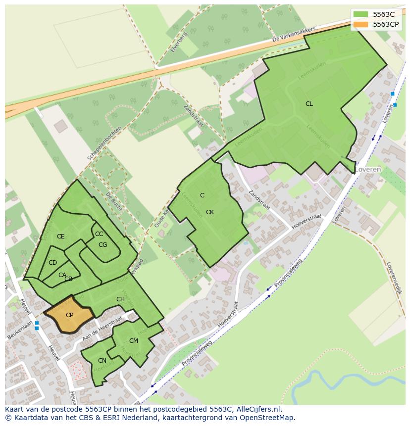 Afbeelding van het postcodegebied 5563 CP op de kaart.
