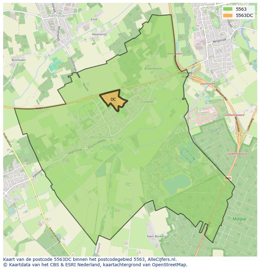 Afbeelding van het postcodegebied 5563 DC op de kaart.