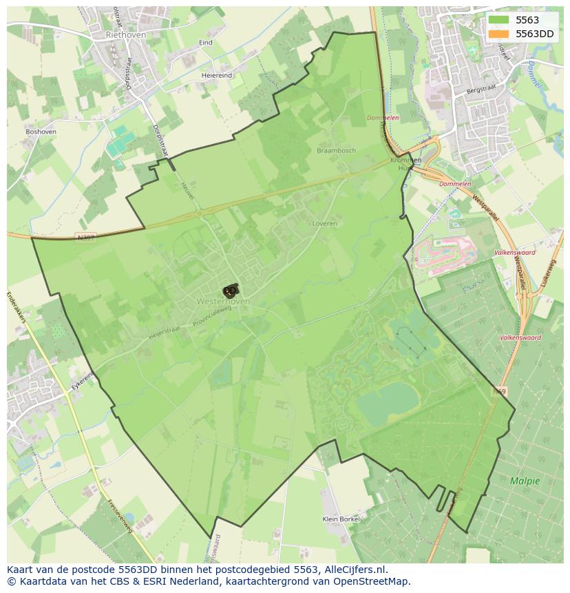 Afbeelding van het postcodegebied 5563 DD op de kaart.