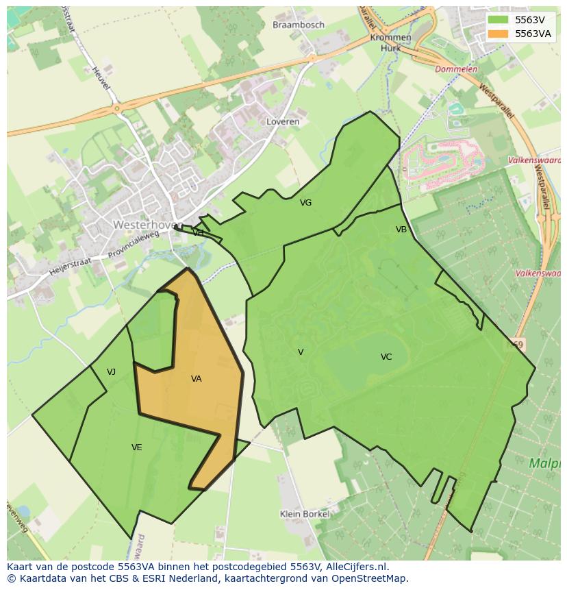 Afbeelding van het postcodegebied 5563 VA op de kaart.