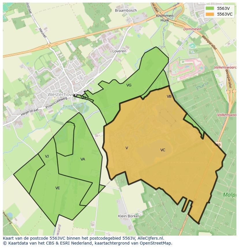 Afbeelding van het postcodegebied 5563 VC op de kaart.