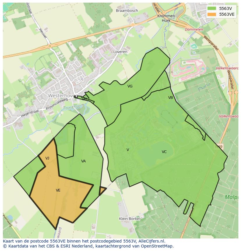 Afbeelding van het postcodegebied 5563 VE op de kaart.