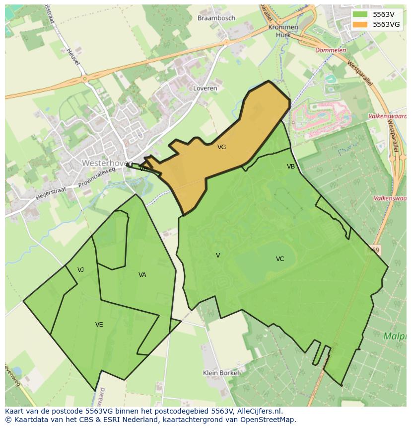 Afbeelding van het postcodegebied 5563 VG op de kaart.