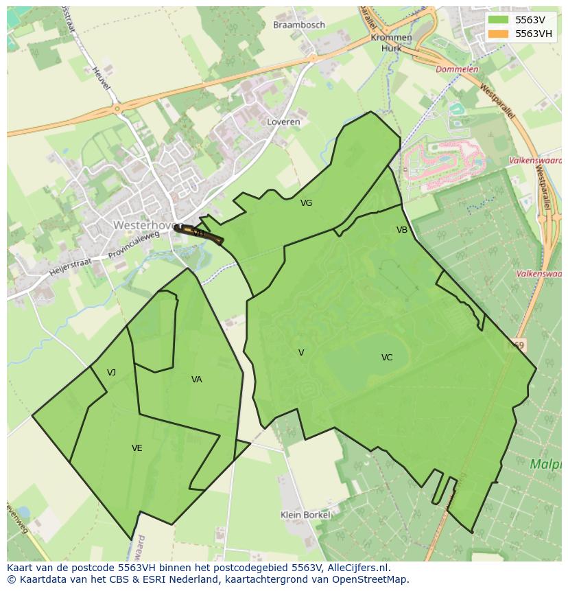 Afbeelding van het postcodegebied 5563 VH op de kaart.