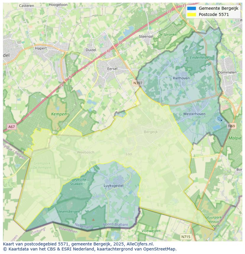Afbeelding van het postcodegebied 5571 op de kaart.