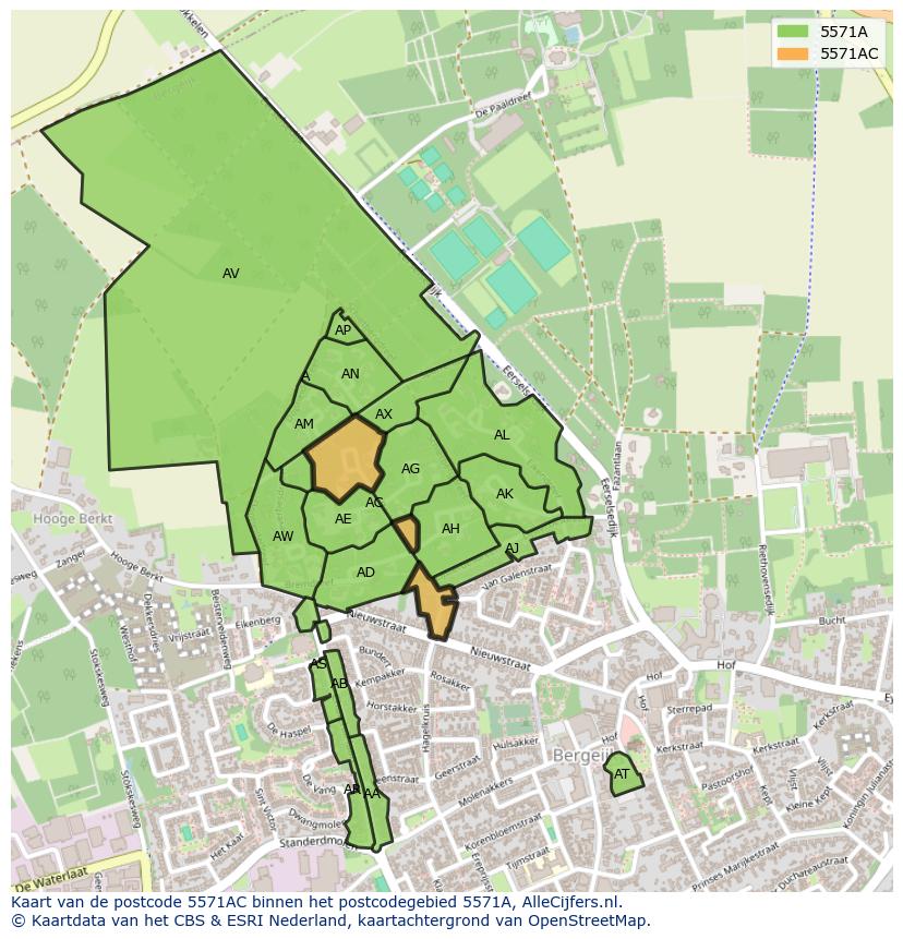 Afbeelding van het postcodegebied 5571 AC op de kaart.