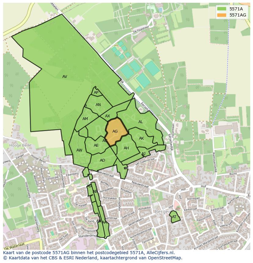 Afbeelding van het postcodegebied 5571 AG op de kaart.