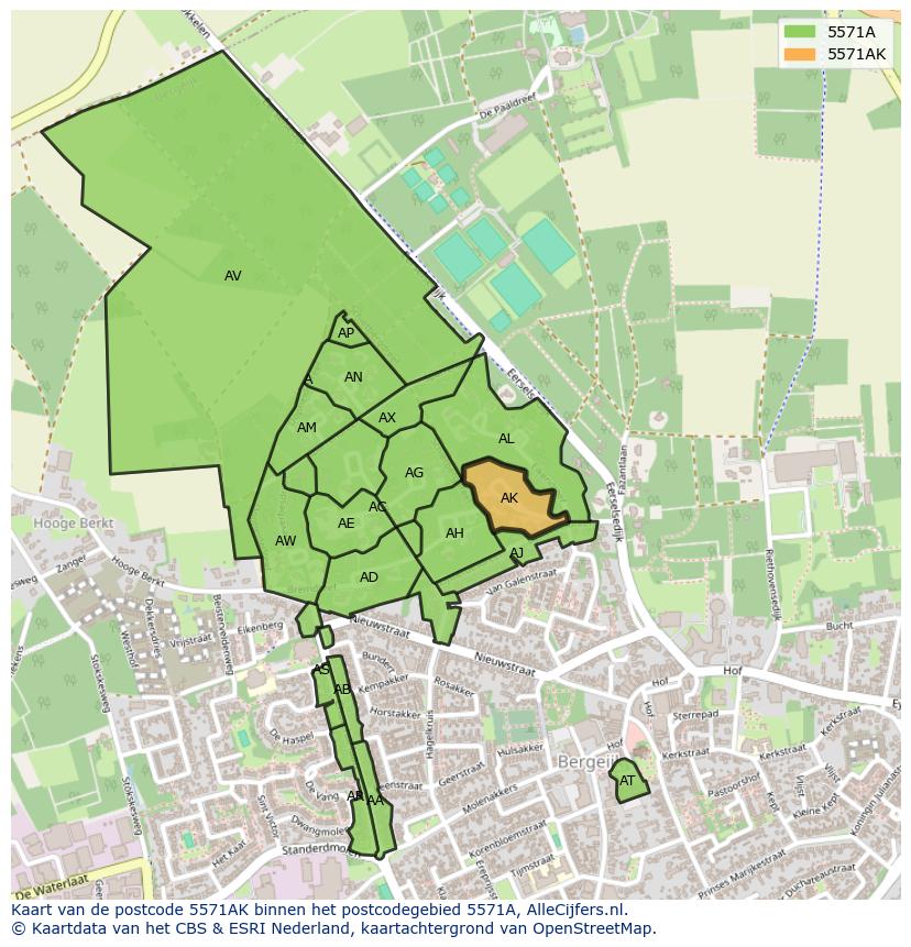 Afbeelding van het postcodegebied 5571 AK op de kaart.