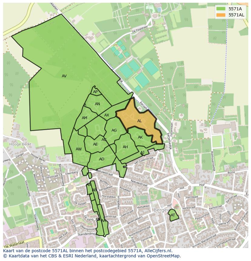Afbeelding van het postcodegebied 5571 AL op de kaart.