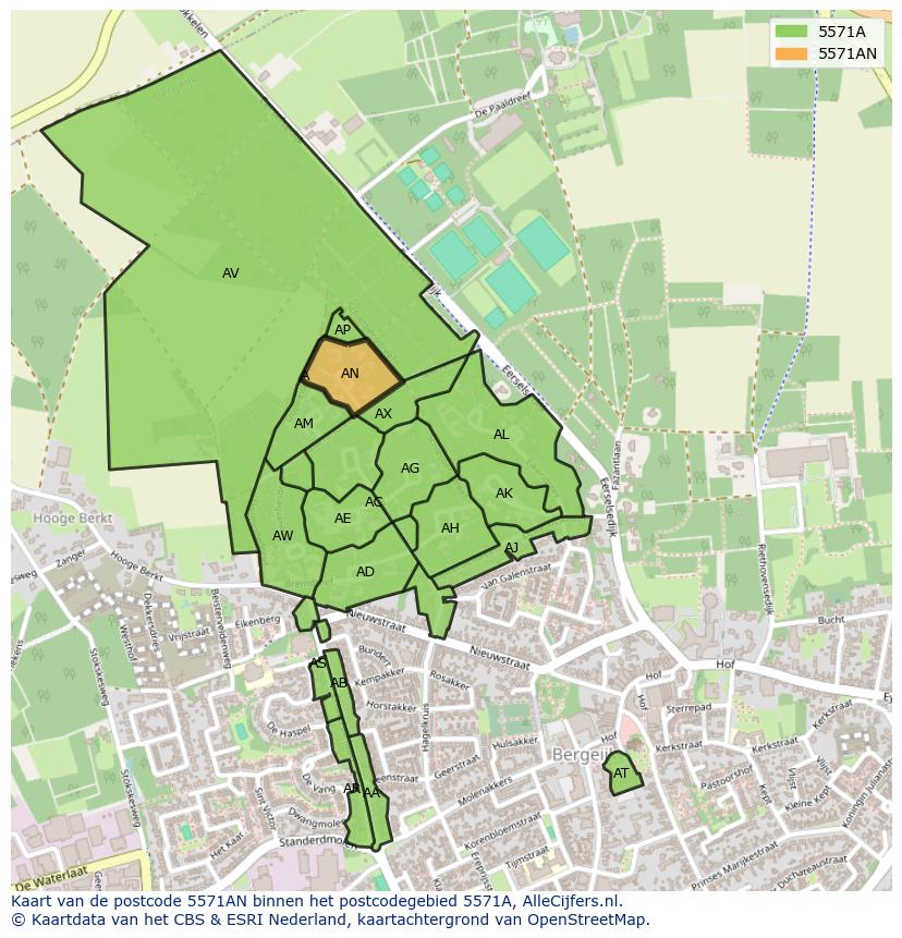 Afbeelding van het postcodegebied 5571 AN op de kaart.