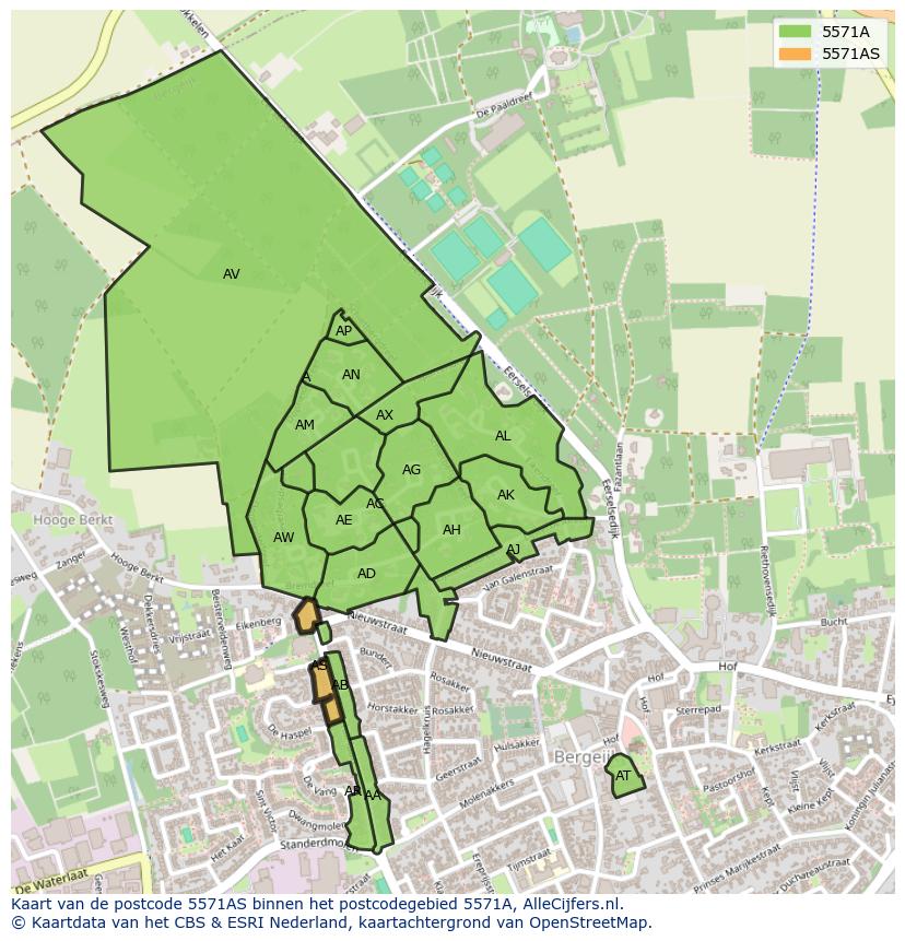 Afbeelding van het postcodegebied 5571 AS op de kaart.