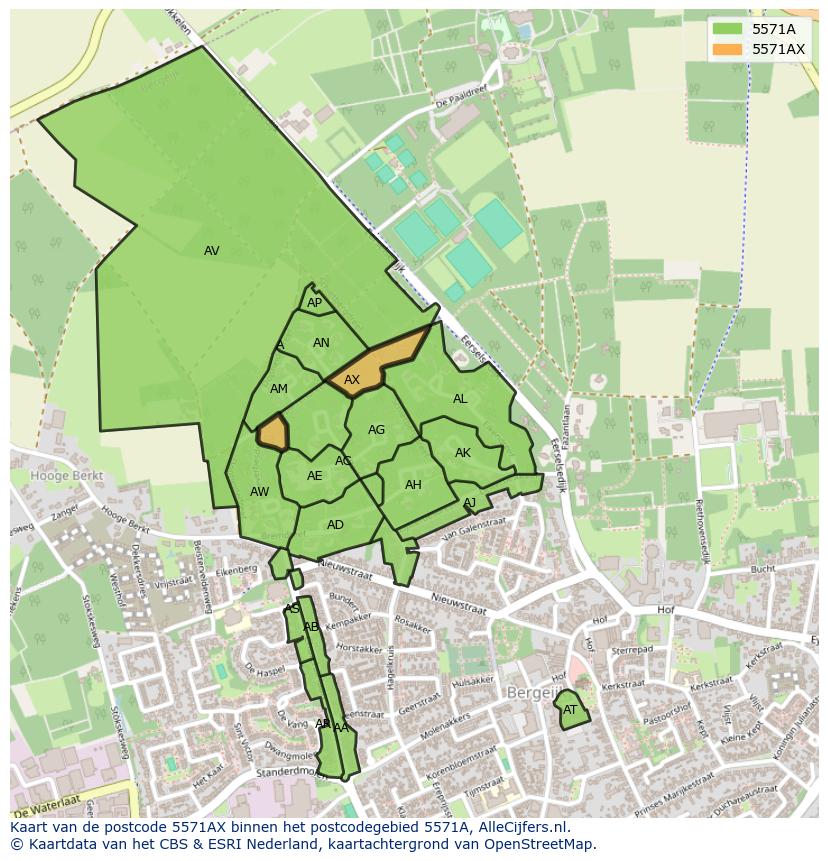 Afbeelding van het postcodegebied 5571 AX op de kaart.