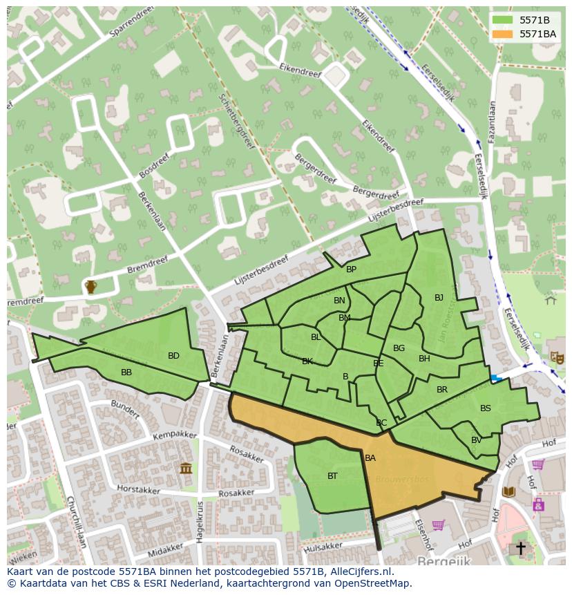 Afbeelding van het postcodegebied 5571 BA op de kaart.