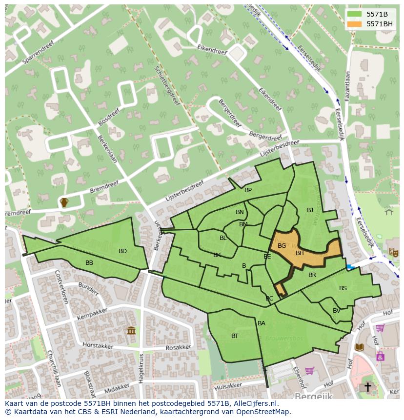Afbeelding van het postcodegebied 5571 BH op de kaart.