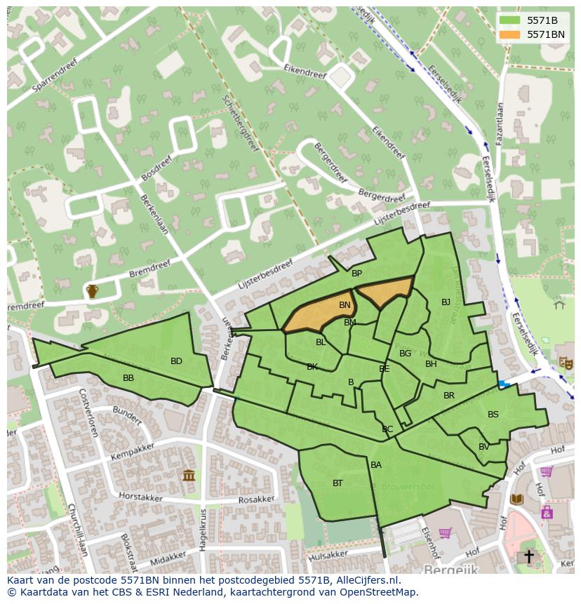 Afbeelding van het postcodegebied 5571 BN op de kaart.