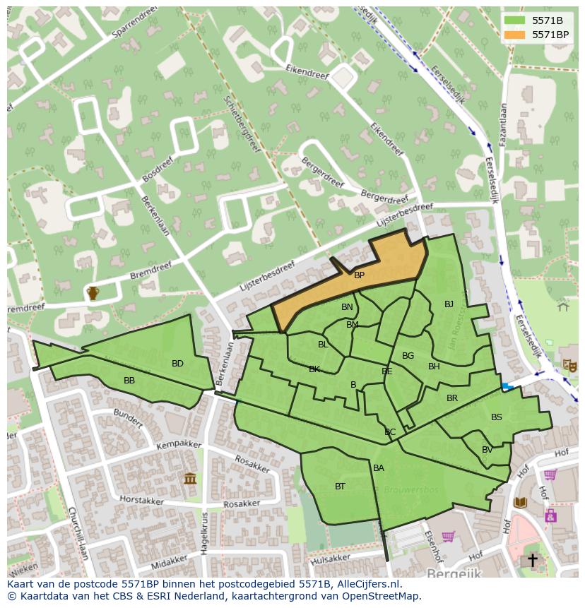 Afbeelding van het postcodegebied 5571 BP op de kaart.
