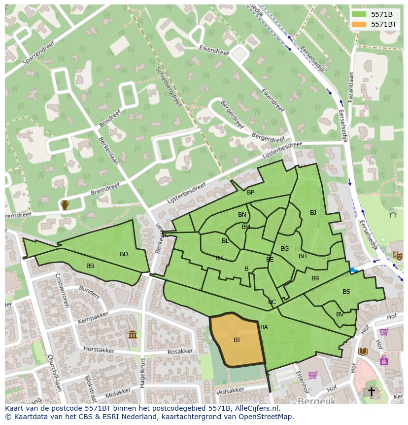Afbeelding van het postcodegebied 5571 BT op de kaart.