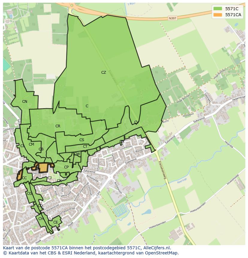 Afbeelding van het postcodegebied 5571 CA op de kaart.